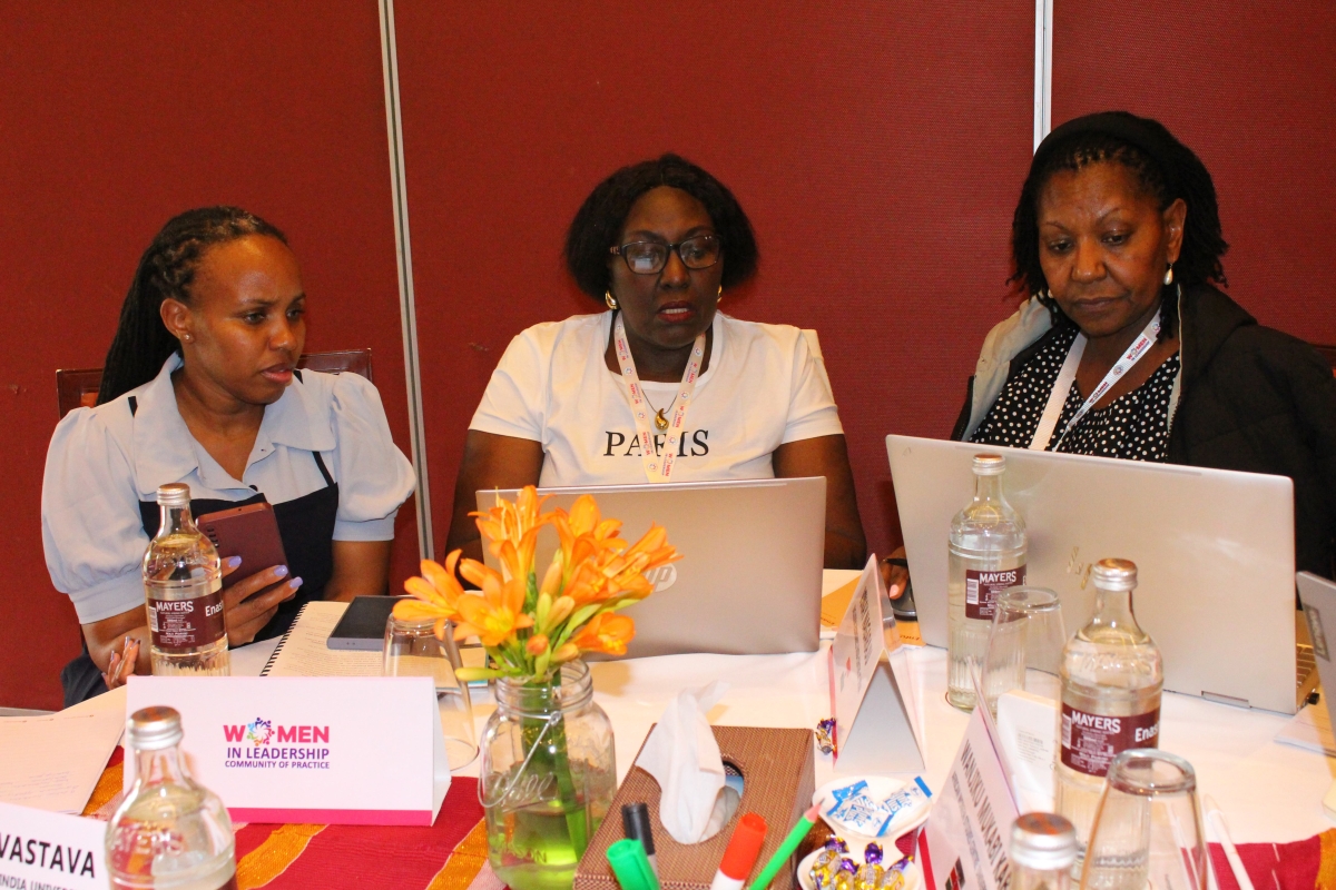 From-left-Minneh-Nyambura-Prof.-Tabitha-Kiriti-Prof.-Mercy-Mugo-in-a-woking-session-during-the-WiL-CoP-Convening